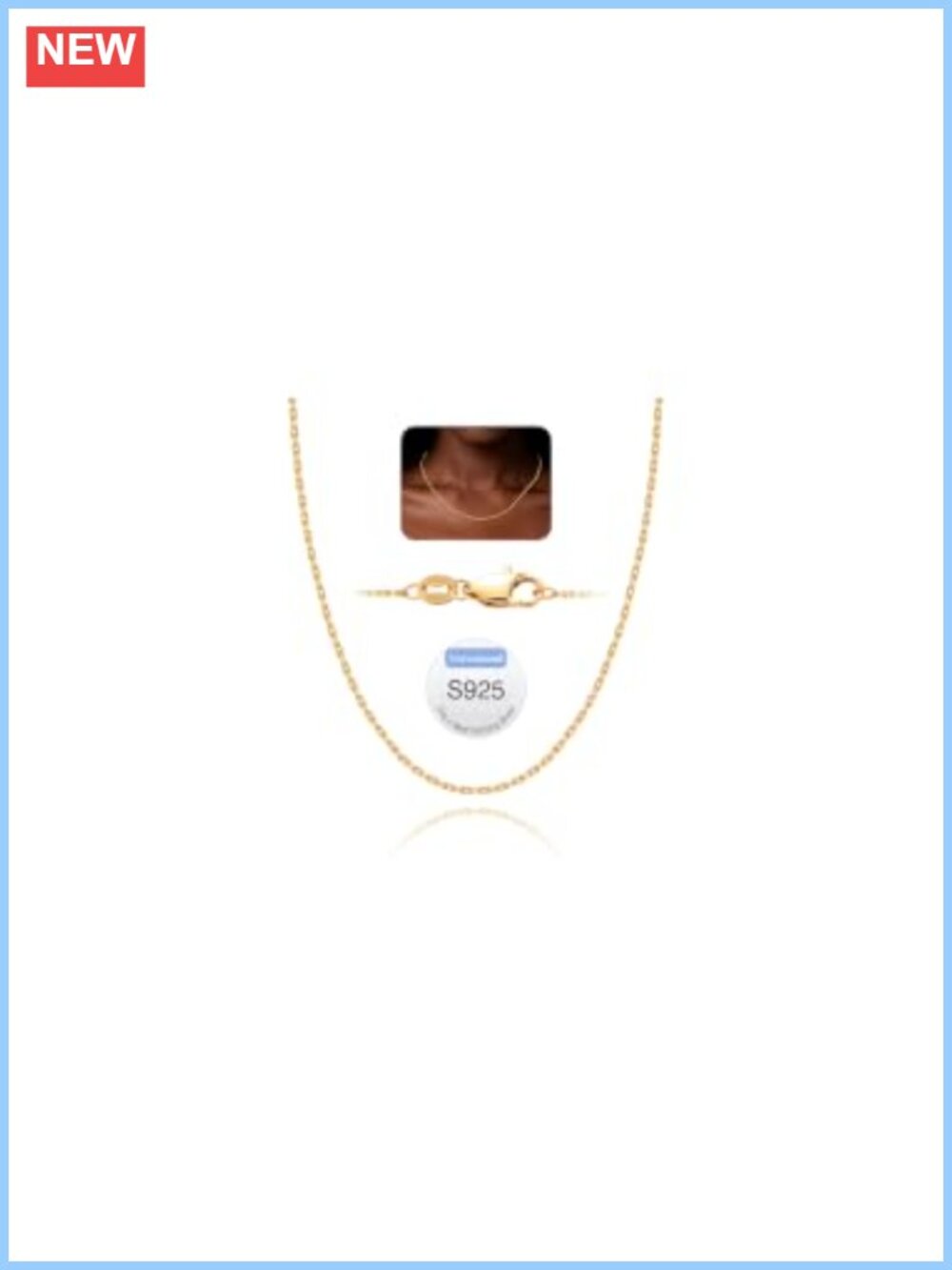 14K Gold Plated 925 Sterling Silver Chain Necklace 1.1mm Thin Cable Chain